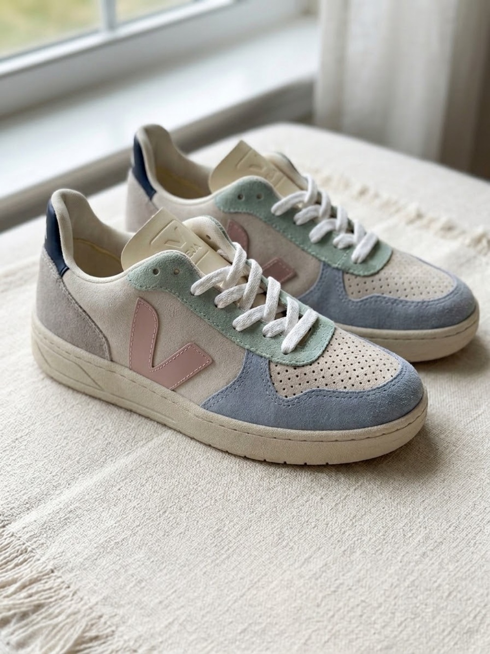Veja Women's Pastel Suede Sneakers in Pink, Blue & Mint